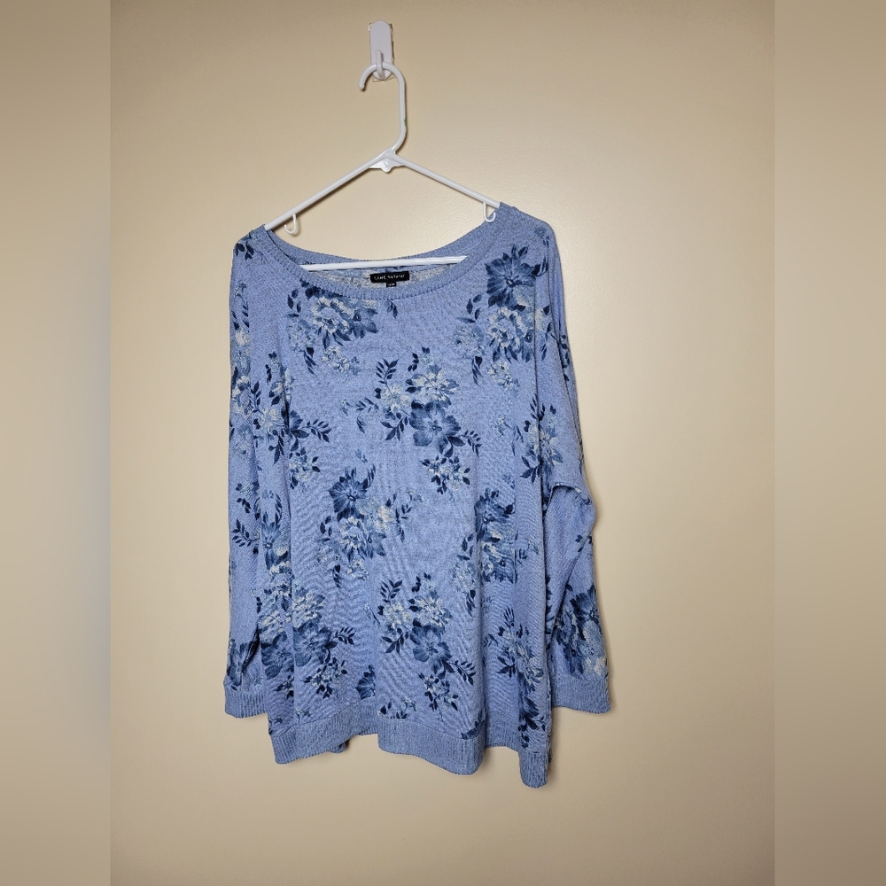 LANE BRYANT Womens Cambridge Blue Floral Pullover Sweater Size 18/20